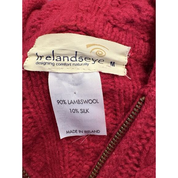 VTG Irelandseye Zip Hooded Irish Wool Cableknit Sweater - M, Red, Christmas Gift - Picture 3 of 8